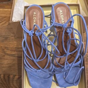 Alohas strappy tie up sandals. Paloma Corn Flower Blue.